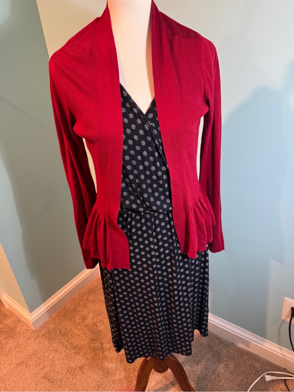 august silk Red Open-Front  open Cardigan